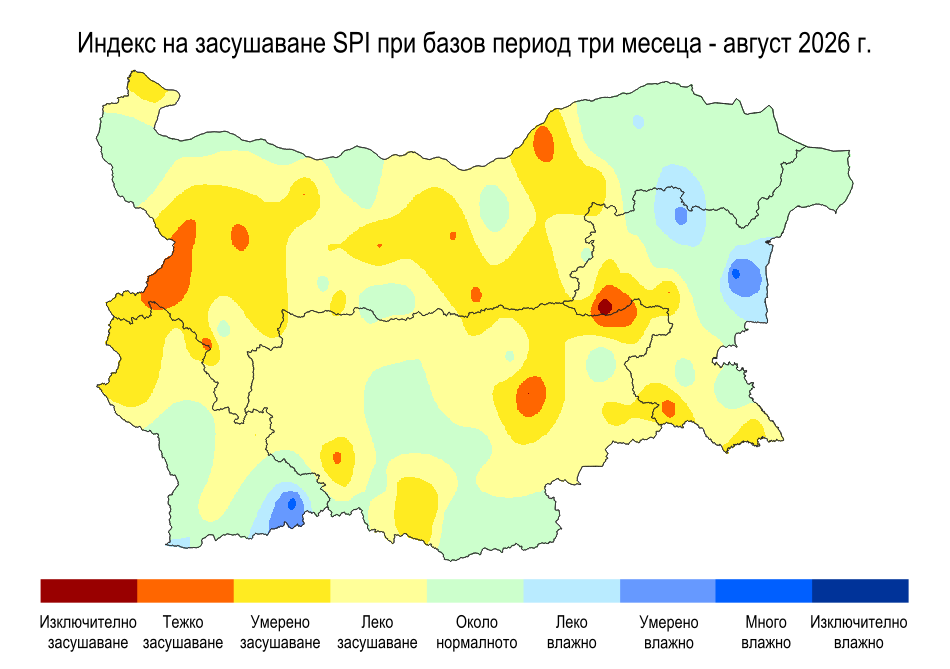 Карта на НИМХ за засушаването в България август 2026